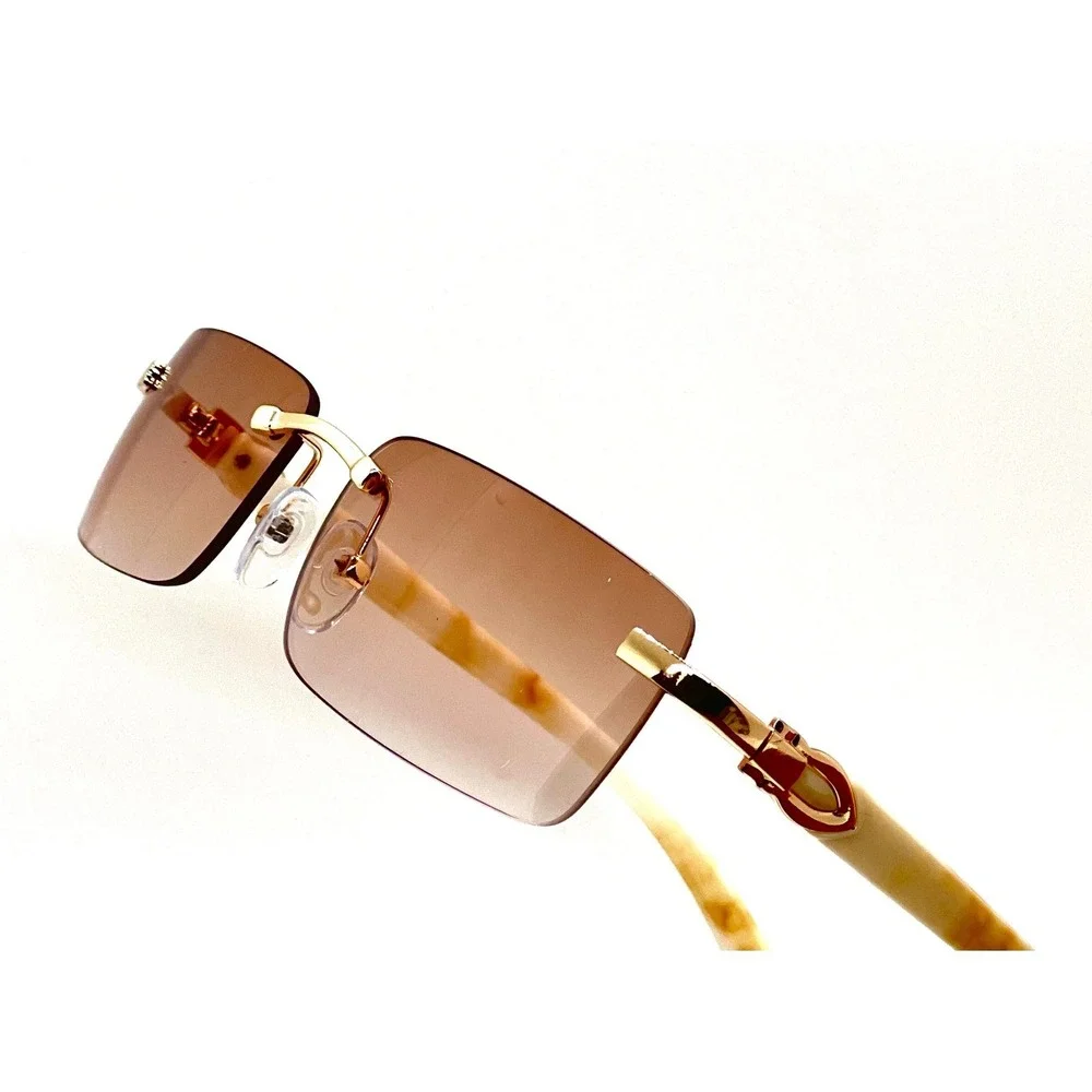 Frameless Sunglasses Rectangle Gold Frame Champagne Lens‎ Fashion Shades Gafas